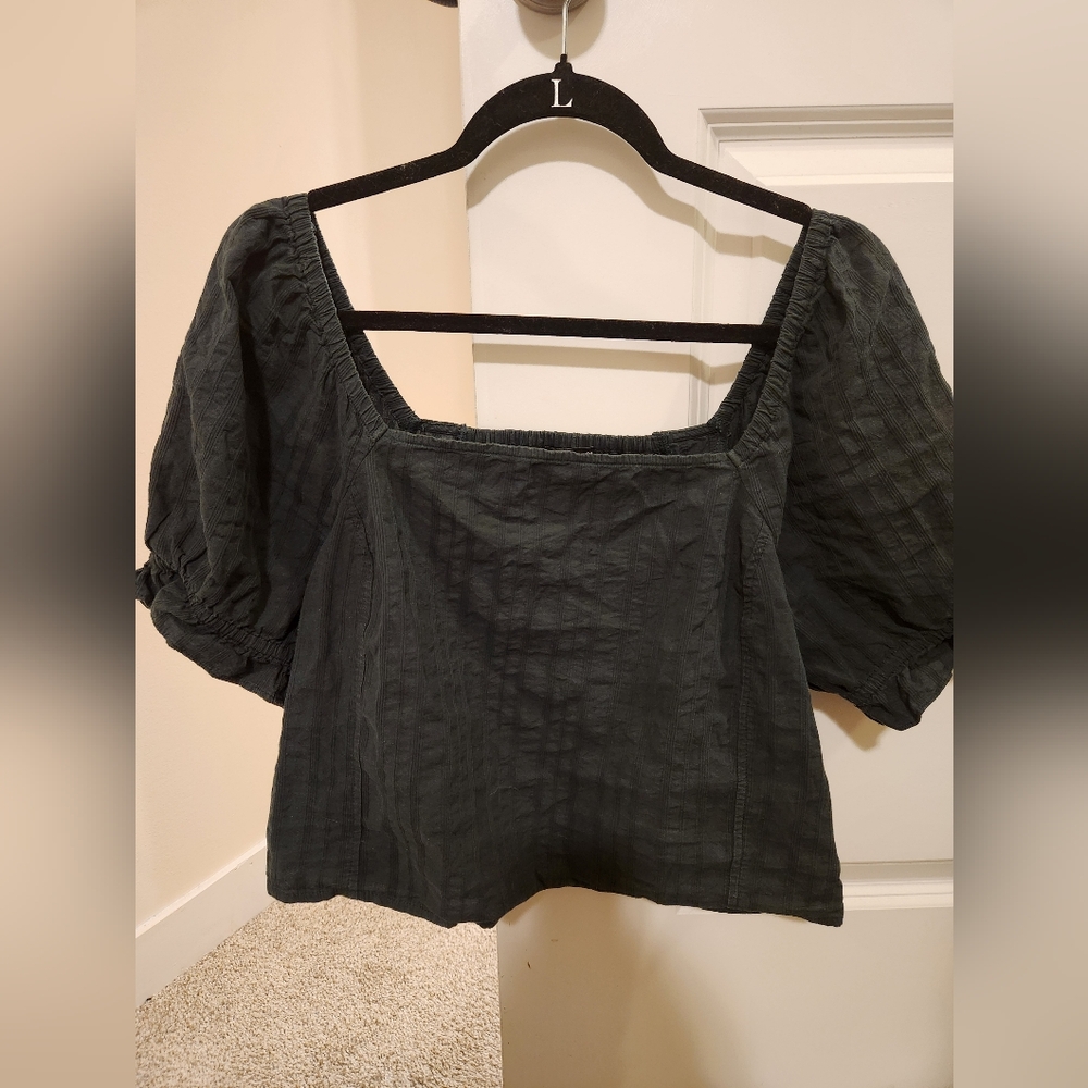 Madewell Black Puff Sleeve Crop Top